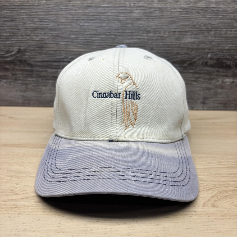 Cinnabar Hills Hat Cap Strap Back Beige Blue Golf Course Embroidered Mens